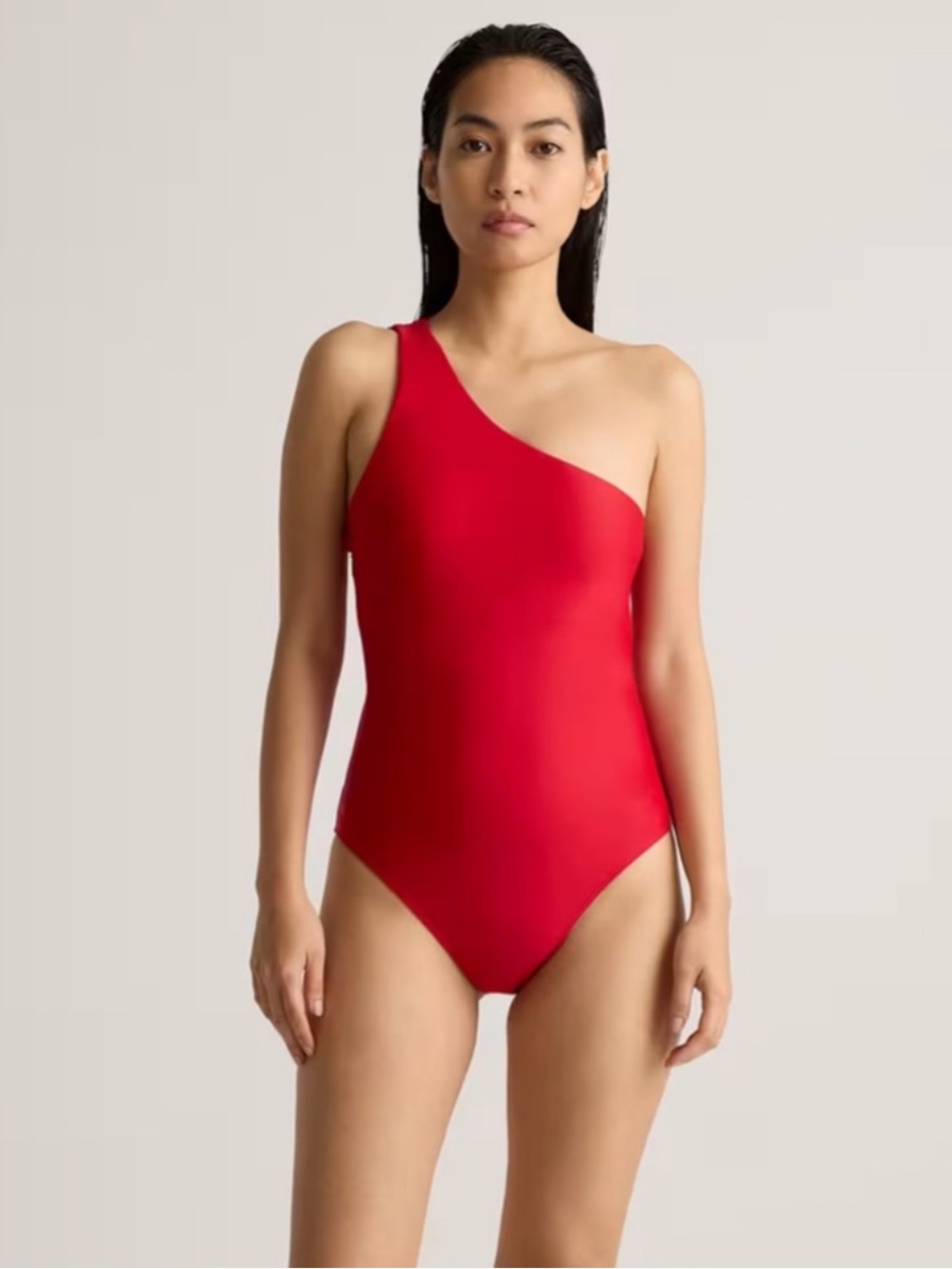 NWT QUINCE Women’s One Shoulder One Piece Swimsuit Size 4 Red 0028